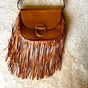 Scoop cognac fringe crossbody purse